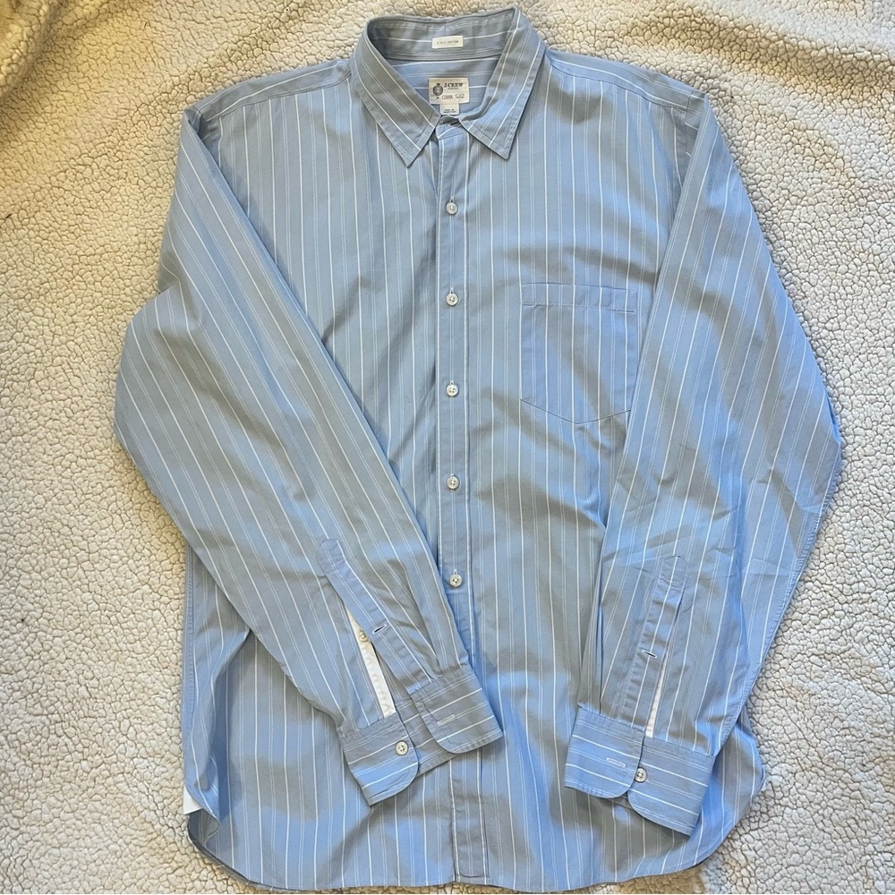Men's L Light Blue Pinstripe Shirt  J. Crew. Cotton. Preppy, Office, Collegiate.